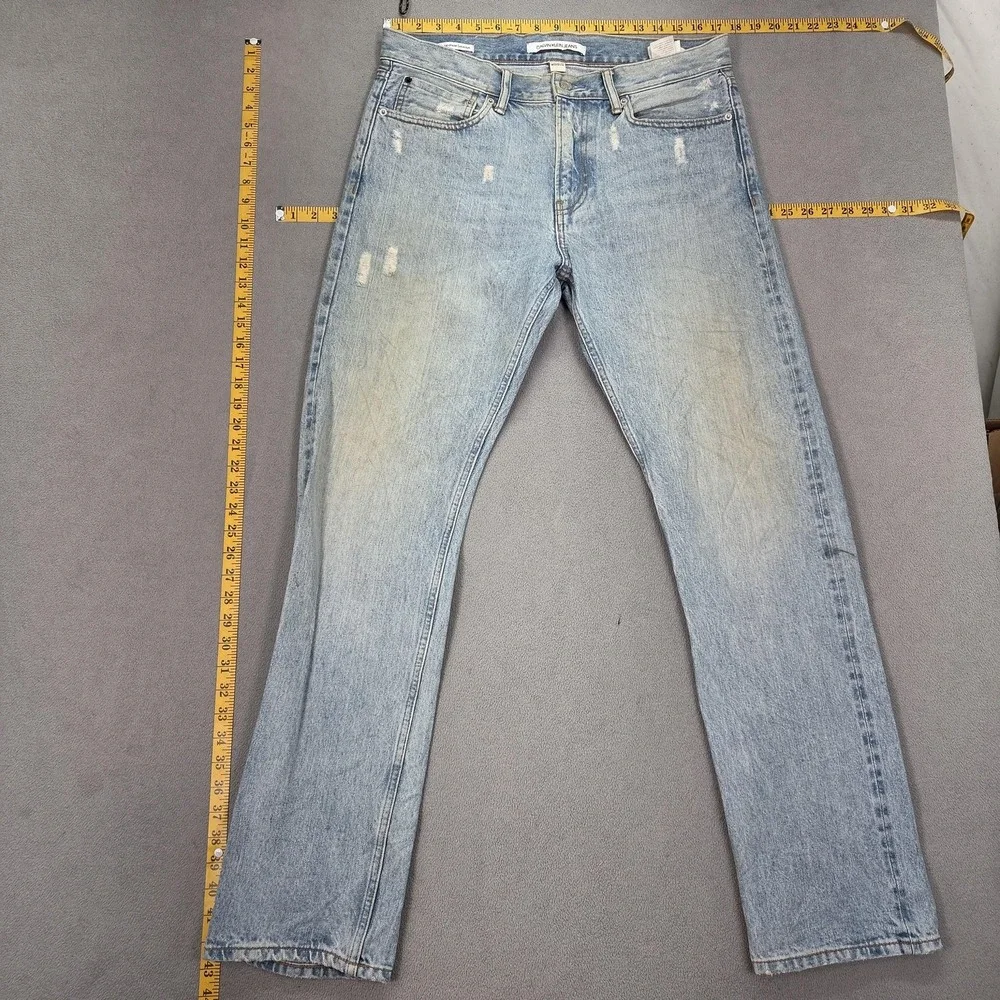 Calvin Klein‎ Selvedge Jeans Mens Blue Light Dirty Wash Straight Leg Fits 34x32